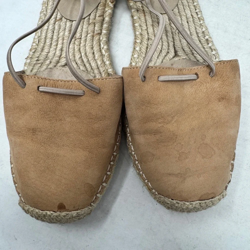 Eileen Fisher Lace Up Espadrille Flats Tan 7.5 Suede Boho Beachy Casual Shoes